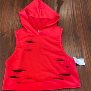 NWT Red Sleeveless Hooded Top .